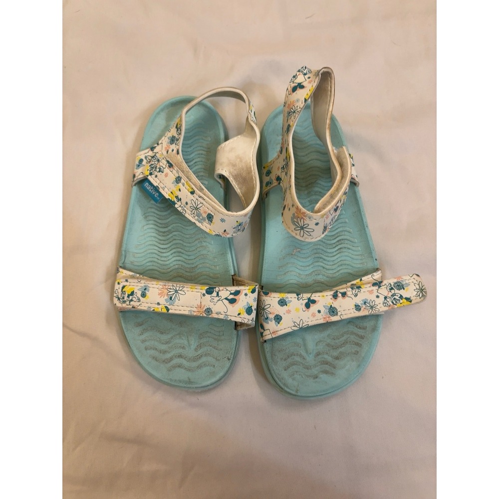 Native x Disney Minnie Mouse Floral Sandals Girls Size 1 Blue Hook & Loop